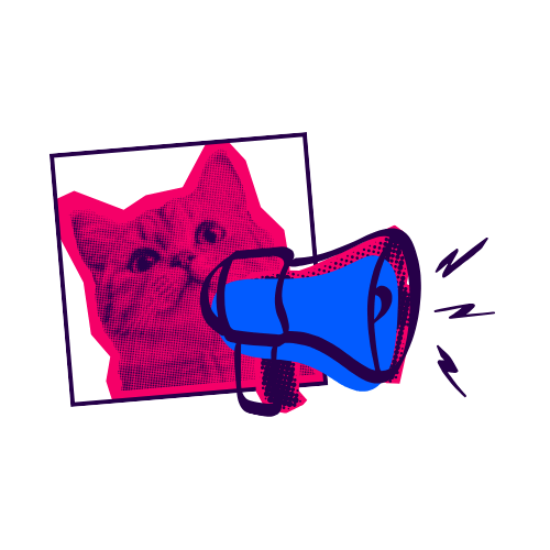 YAMM cat mascot with a megaphone